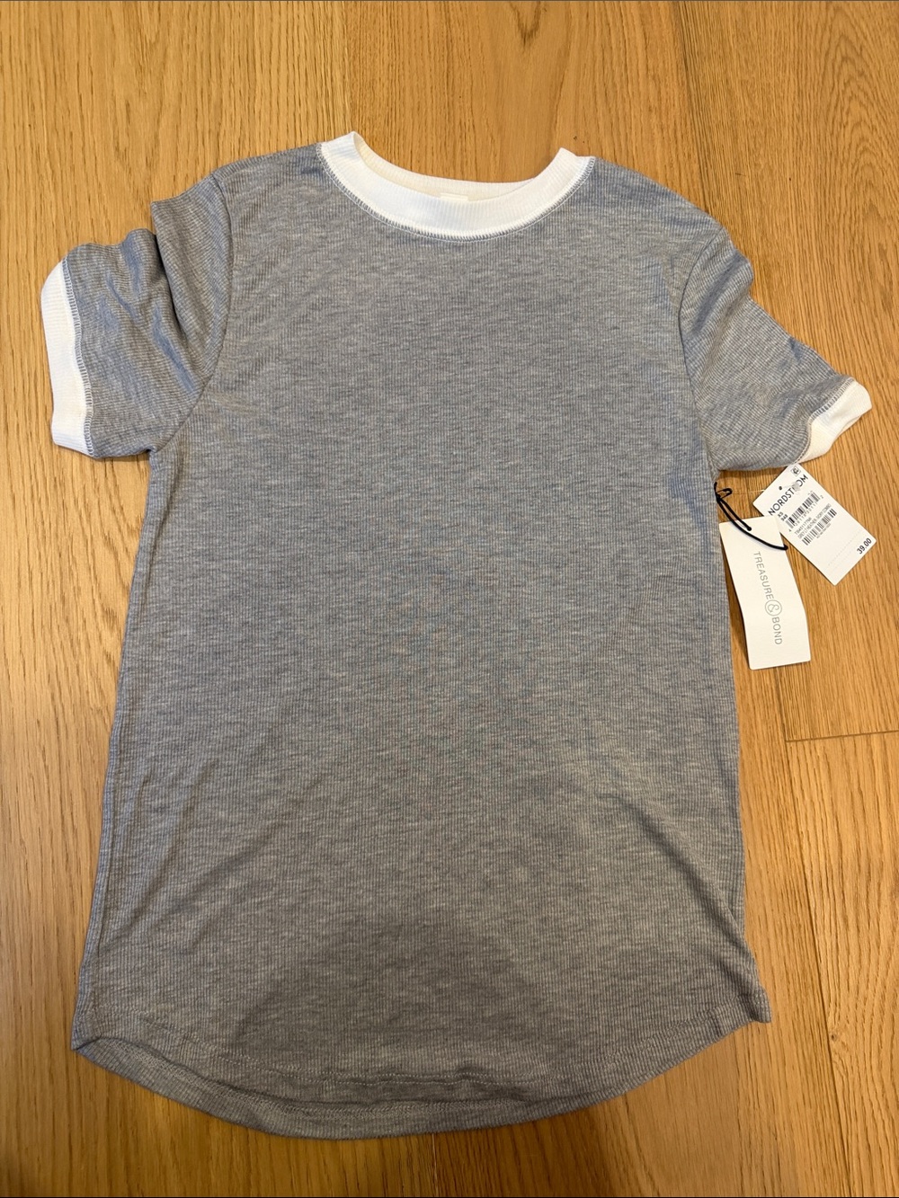 Women’s Short Sleeve Crewneck Tee in Heather Gray with White Trim